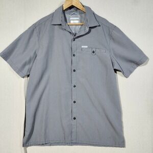 Columbia Men Omni-Shade Micro Check Short Sleeve Shirt Black White Medium Vented